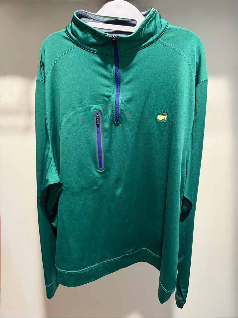 Masters Green Zip-Up Sweater with Blue Trim